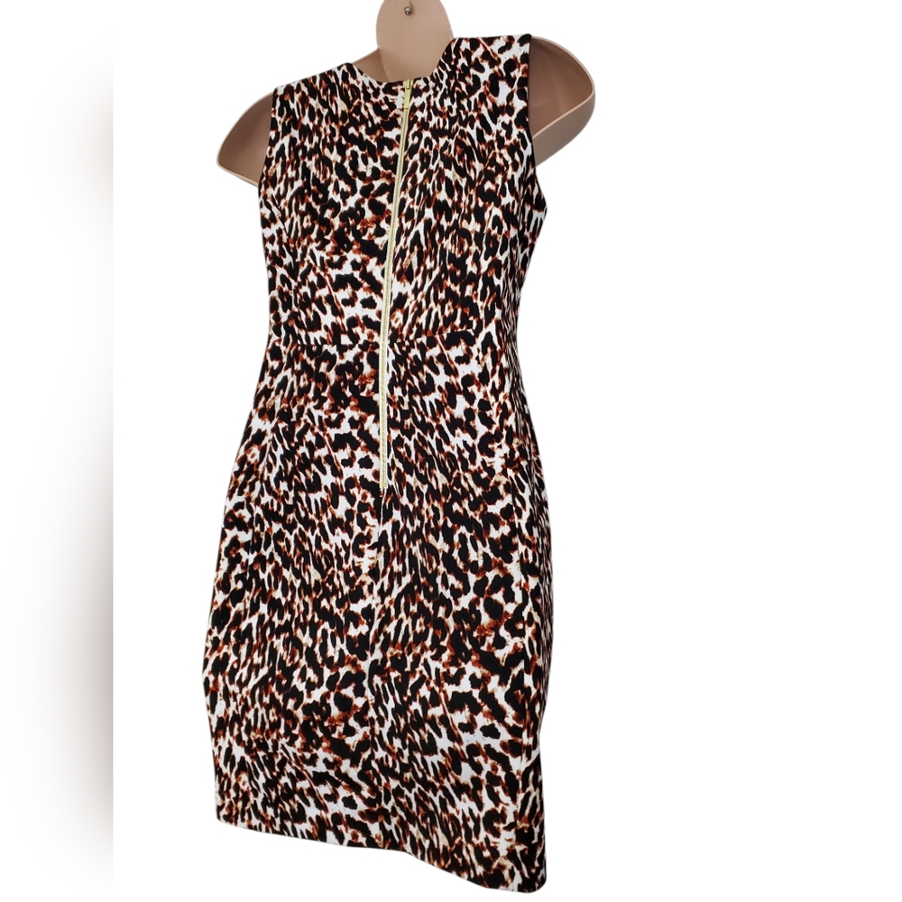 Calvin Klein Size 14 Elegant Sleeveless Scuba Animal Print Leopard Sheath Dress - Picture 9 of 15